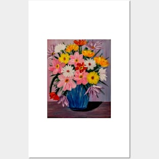 A lovely boutique of flowers in a blue vase . Posters and Art